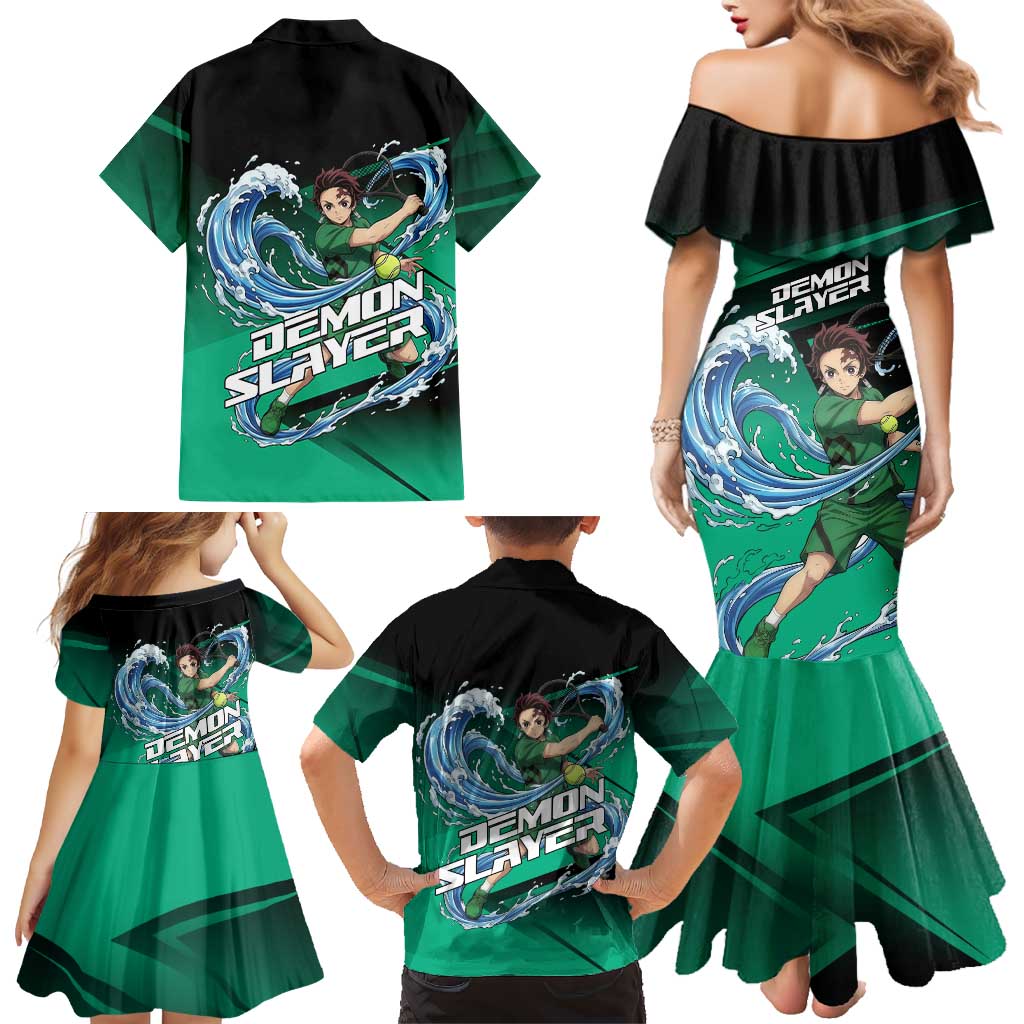 Tanjiro Kamado Water Hashira Family Matching Mermaid Dress and Hawaiian Shirt Sporty Anime Mashup Style