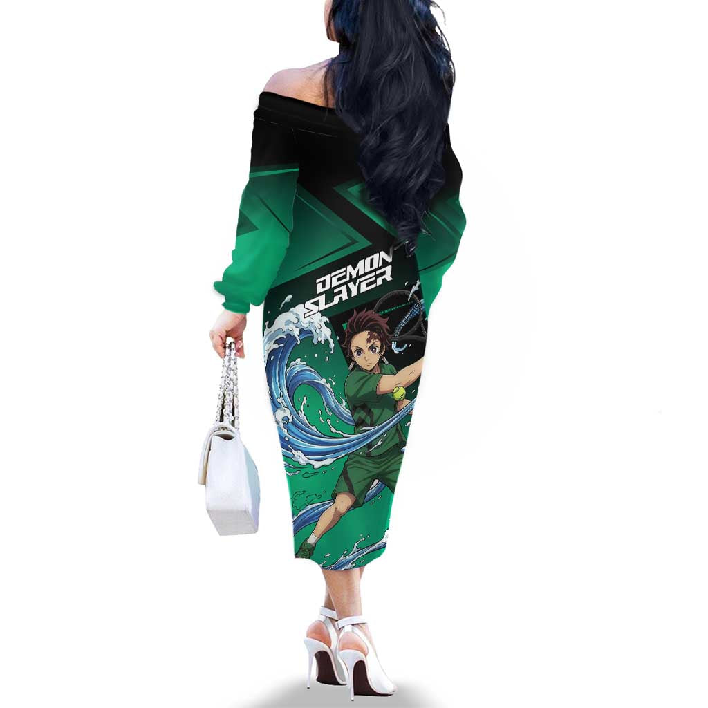 Tanjiro Kamado Water Hashira Family Matching Off The Shoulder Long Sleeve Dress and Hawaiian Shirt Sporty Anime Mashup Style