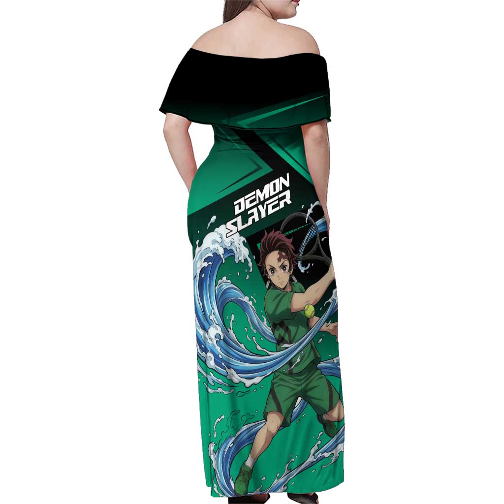 Tanjiro Kamado Water Hashira Family Matching Off Shoulder Maxi Dress and Hawaiian Shirt Sporty Anime Mashup Style