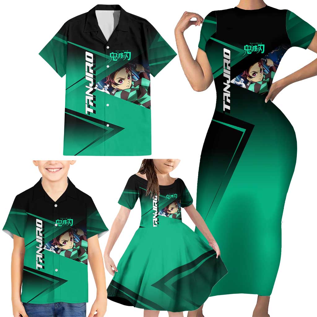 Tanjiro Kamado Water Hashira Family Matching Short Sleeve Bodycon Dress and Hawaiian Shirt Sporty Anime Mashup Style