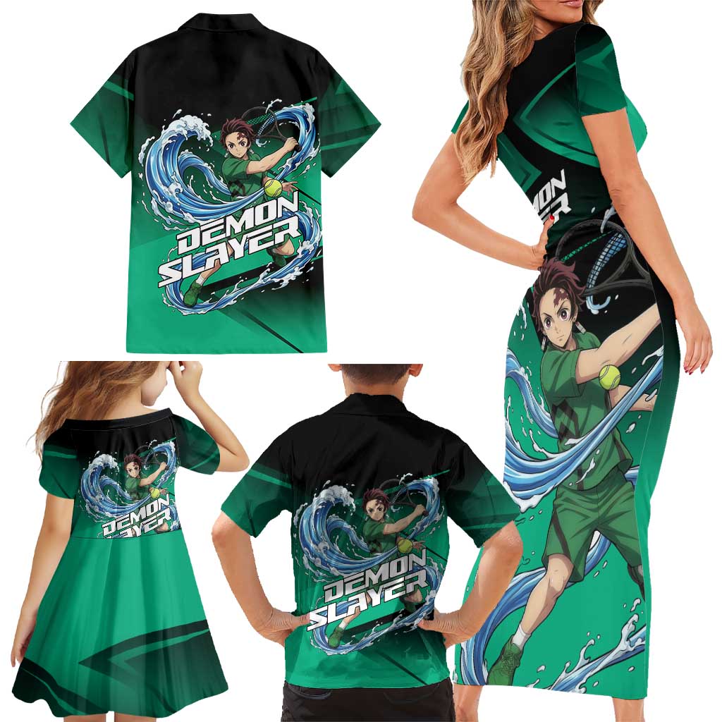 Tanjiro Kamado Water Hashira Family Matching Short Sleeve Bodycon Dress and Hawaiian Shirt Sporty Anime Mashup Style