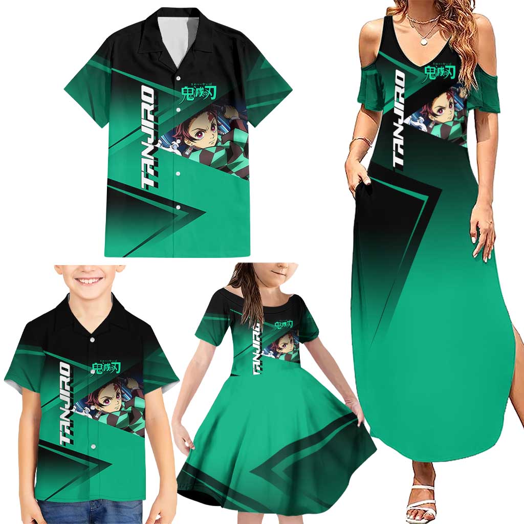 Tanjiro Kamado Water Hashira Family Matching Summer Maxi Dress and Hawaiian Shirt Sporty Anime Mashup Style