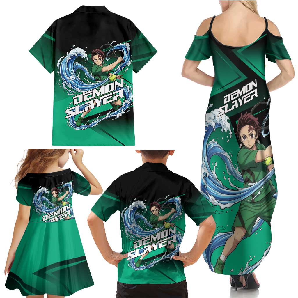 Tanjiro Kamado Water Hashira Family Matching Summer Maxi Dress and Hawaiian Shirt Sporty Anime Mashup Style
