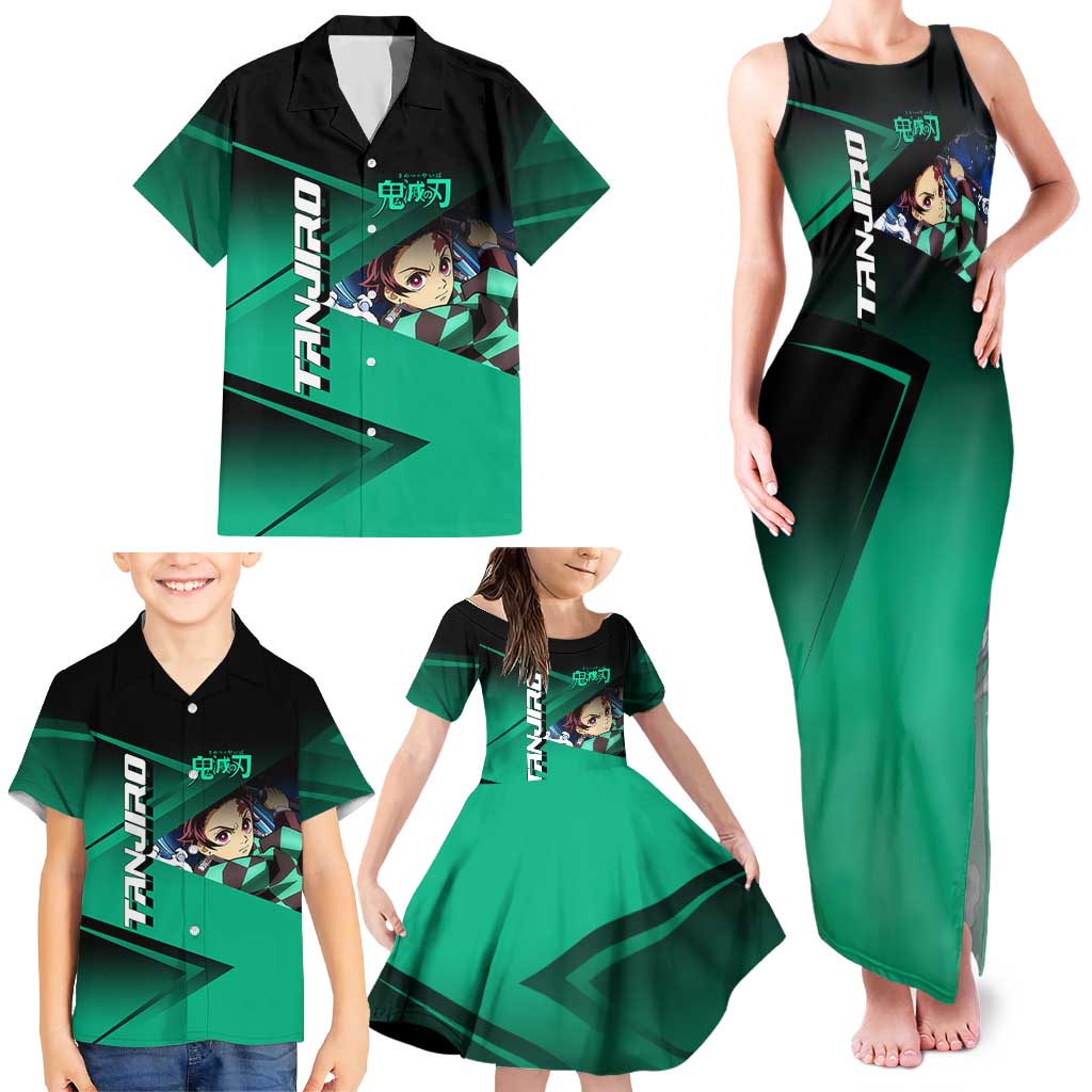 Tanjiro Kamado Water Hashira Family Matching Tank Maxi Dress and Hawaiian Shirt Sporty Anime Mashup Style
