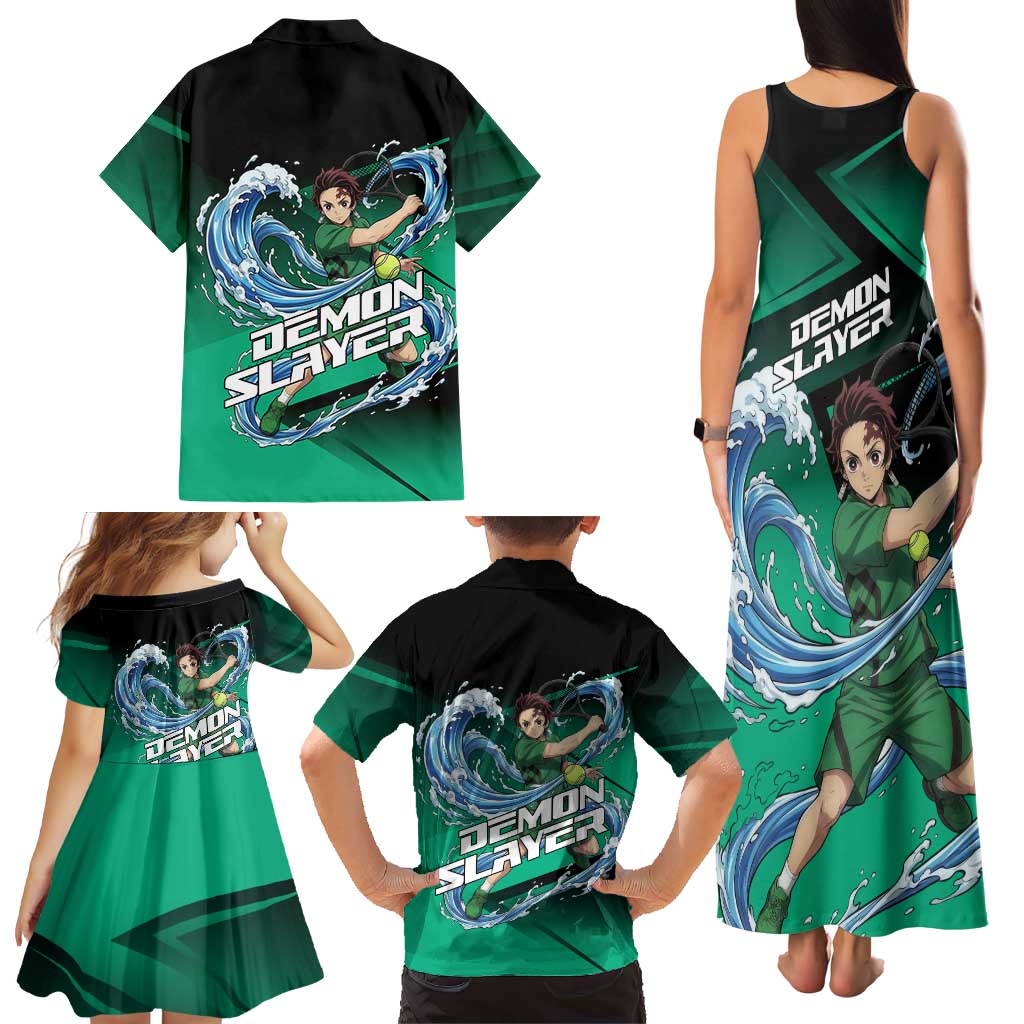 Tanjiro Kamado Water Hashira Family Matching Tank Maxi Dress and Hawaiian Shirt Sporty Anime Mashup Style