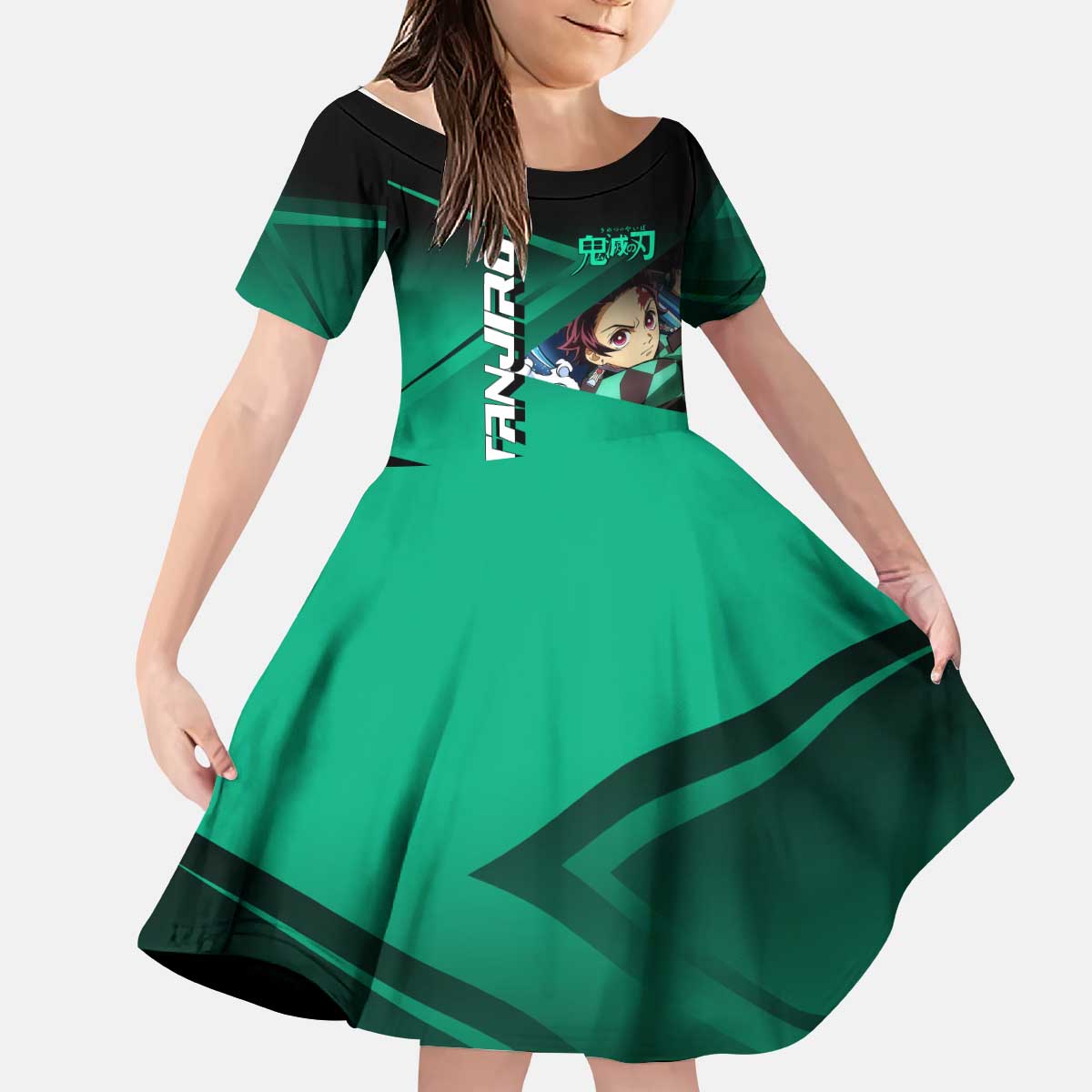 Tanjiro Kamado Water Hashira Kid Short Sleeve Dress Sporty Anime Mashup Style