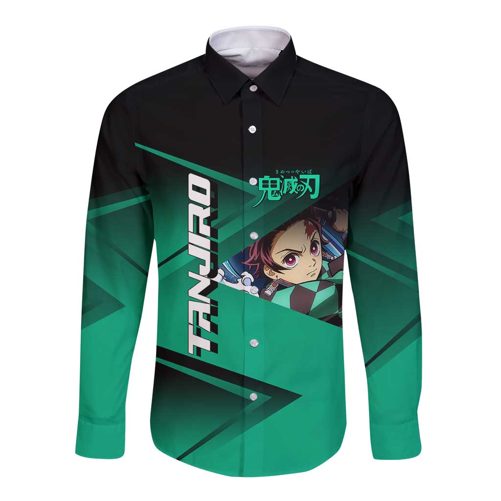 Tanjiro Kamado Water Hashira Long Sleeve Button Shirt Sporty Anime Mashup Style