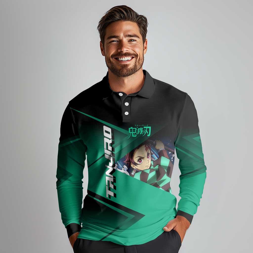 Tanjiro Kamado Water Hashira Long Sleeve Polo Shirt Sporty Anime Mashup Style