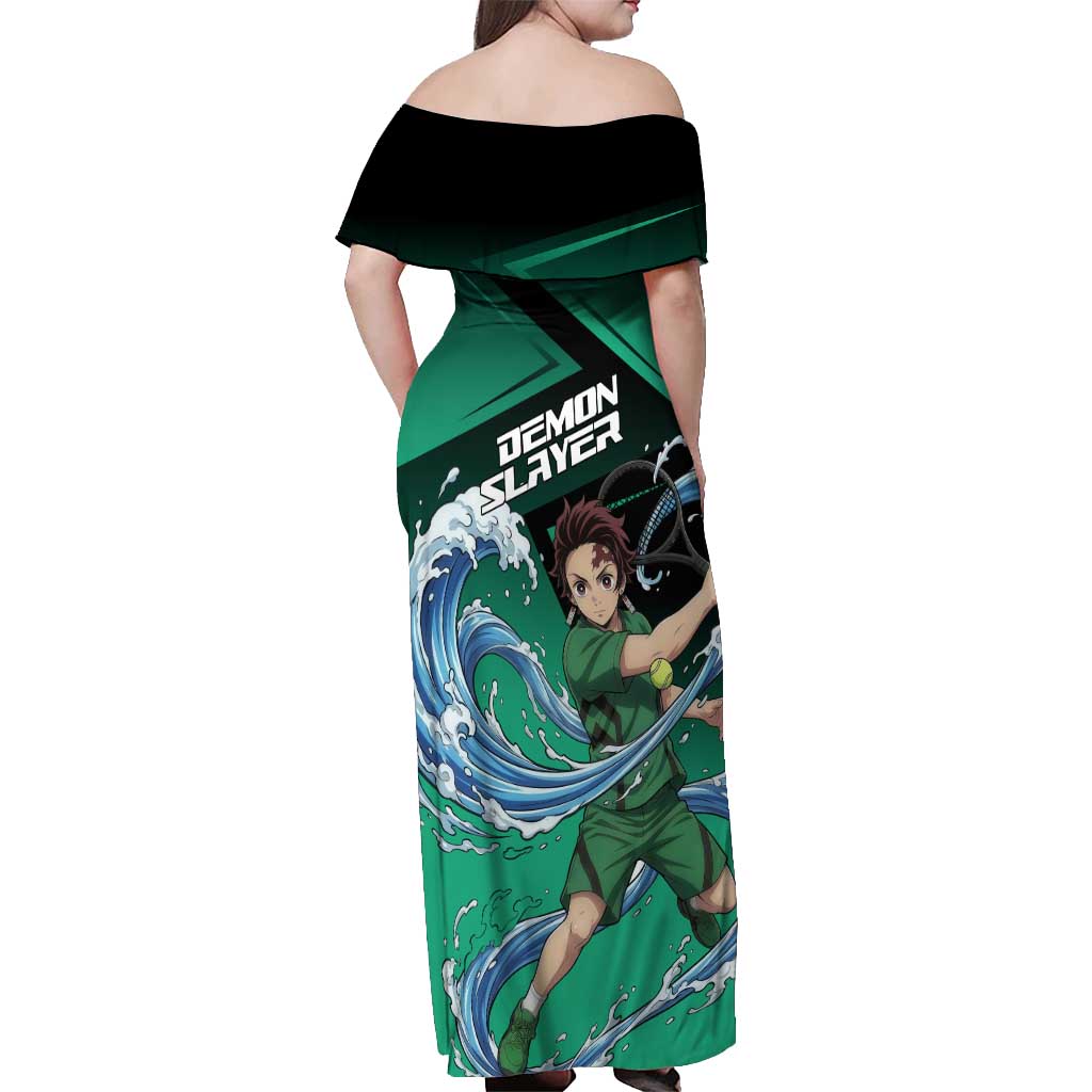 Tanjiro Kamado Water Hashira Off Shoulder Maxi Dress Sporty Anime Mashup Style