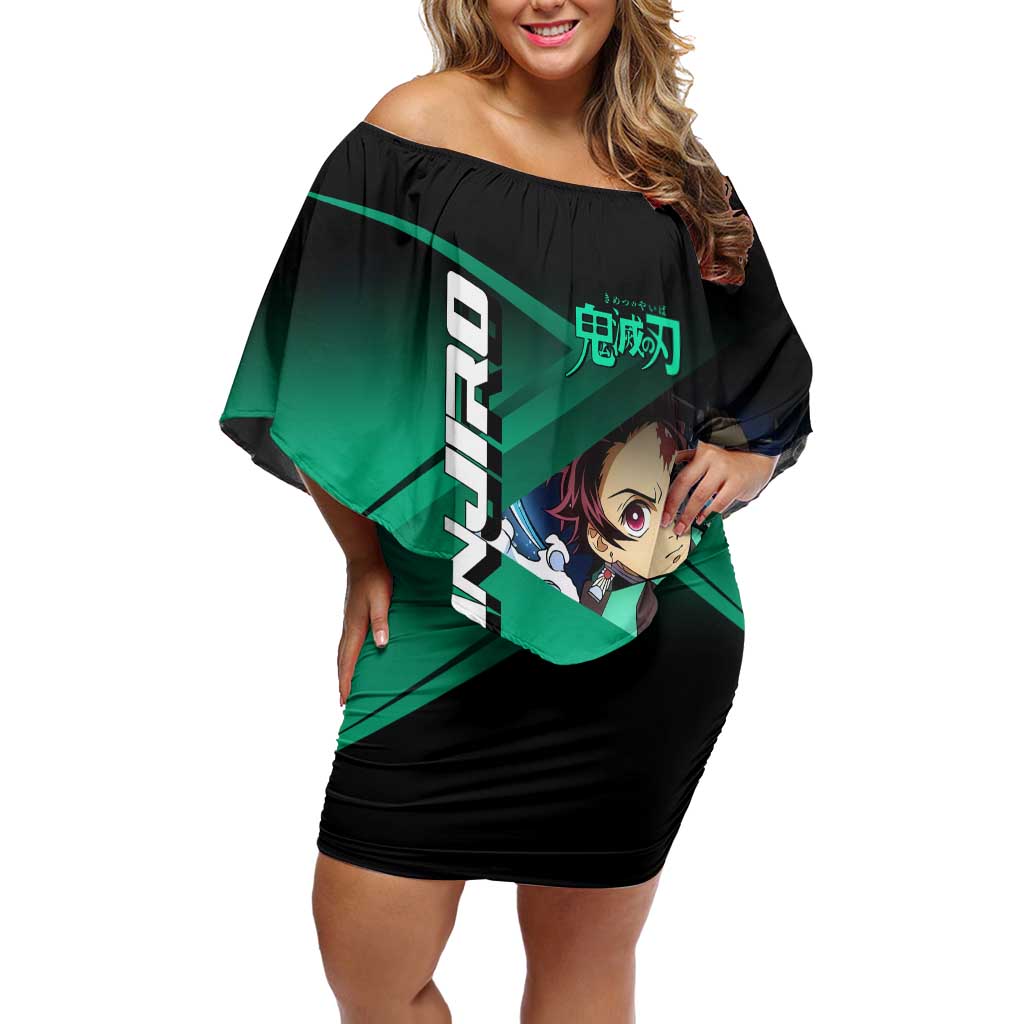 Tanjiro Kamado Water Hashira Off Shoulder Short Dress Sporty Anime Mashup Style