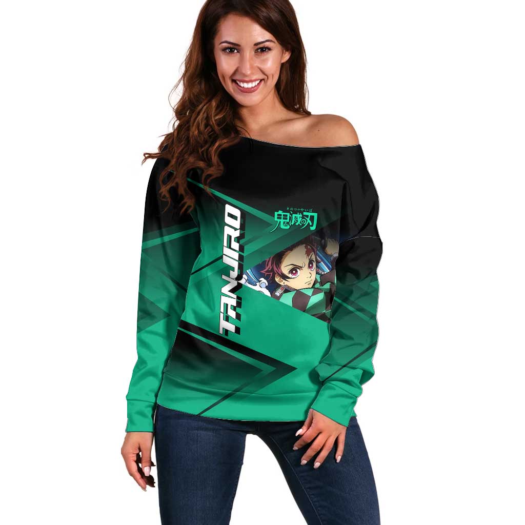 Tanjiro Kamado Water Hashira Off Shoulder Sweater Sporty Anime Mashup Style