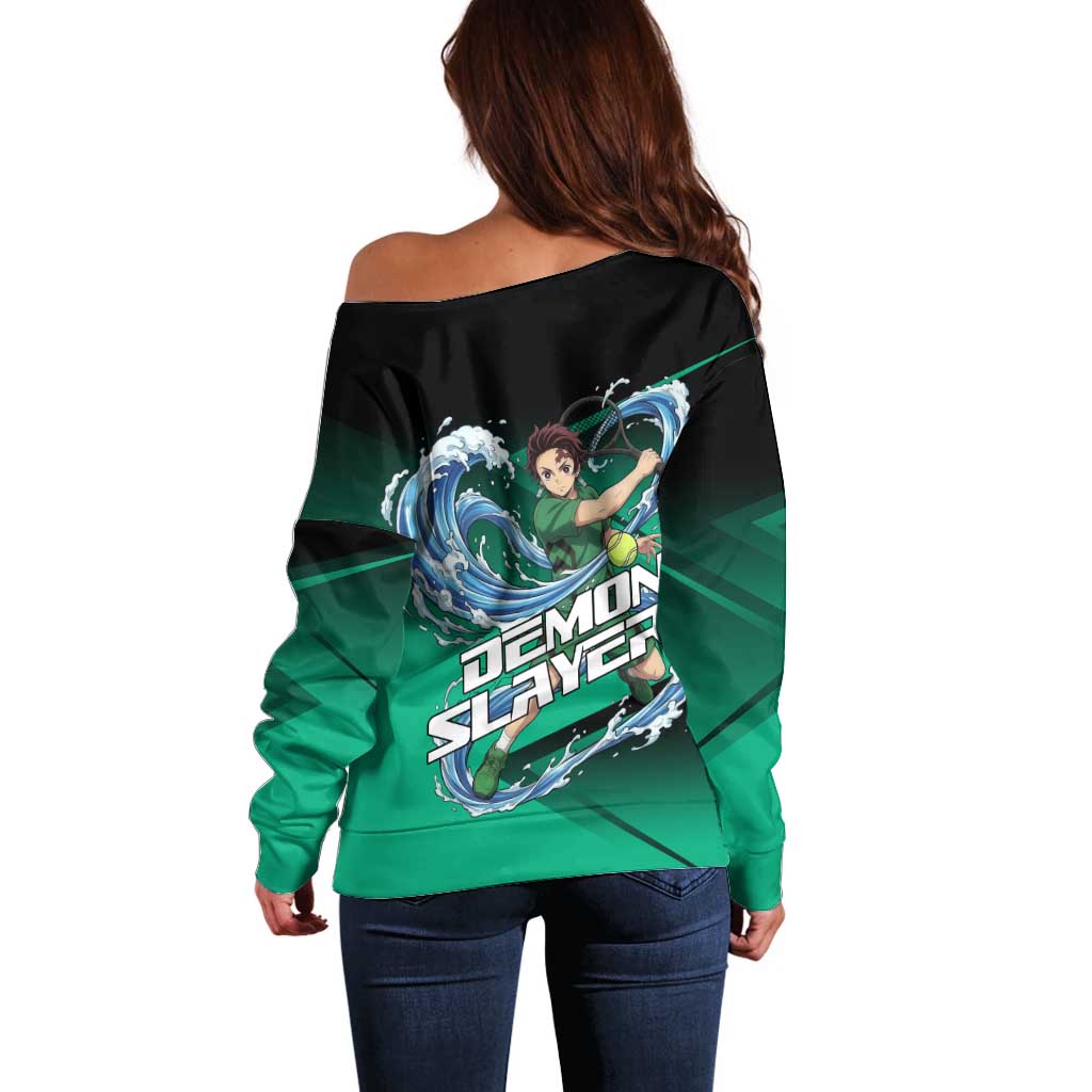 Tanjiro Kamado Water Hashira Off Shoulder Sweater Sporty Anime Mashup Style
