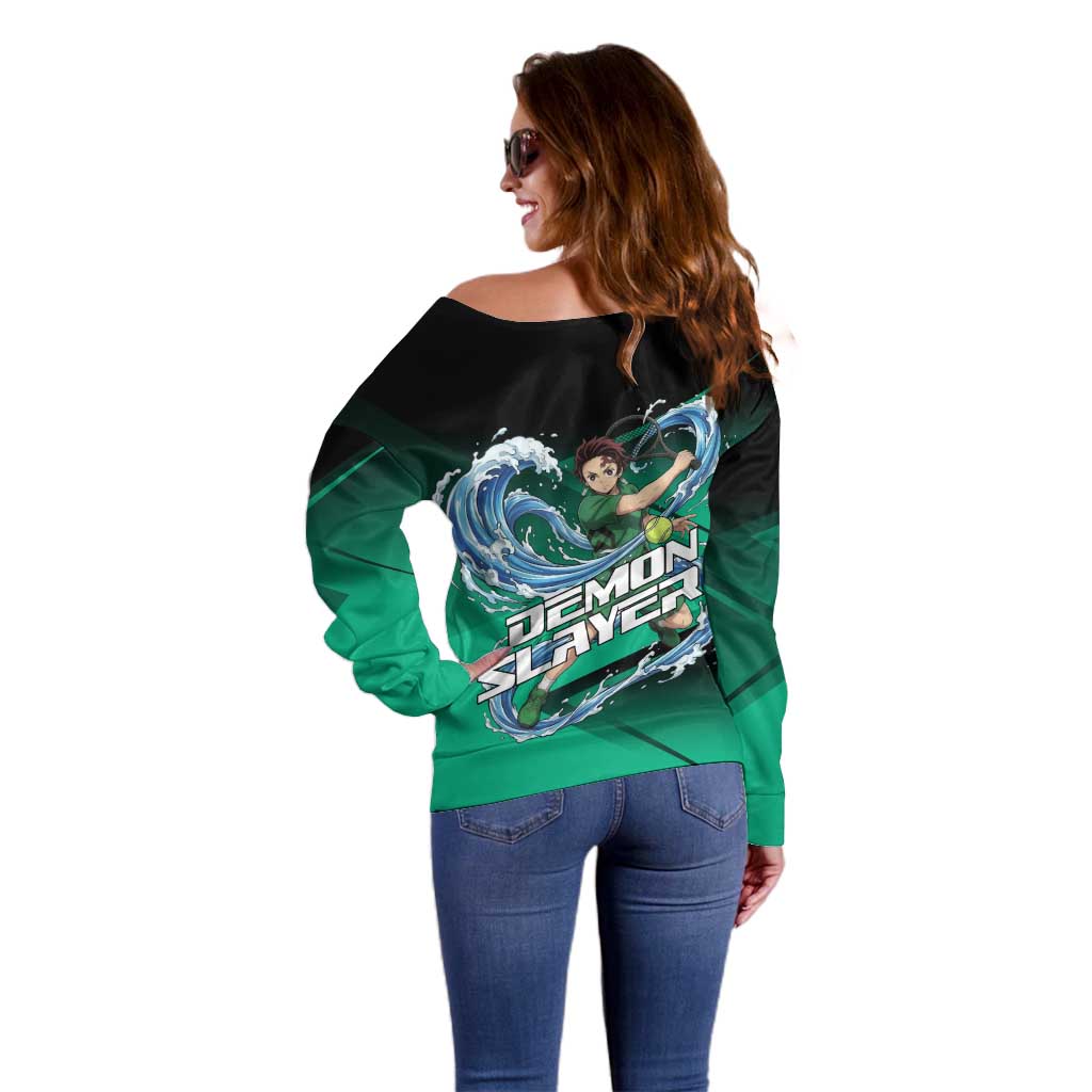 Tanjiro Kamado Water Hashira Off Shoulder Sweater Sporty Anime Mashup Style