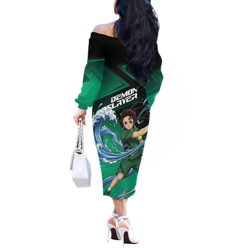 Tanjiro Kamado Water Hashira Off The Shoulder Long Sleeve Dress Sporty Anime Mashup Style