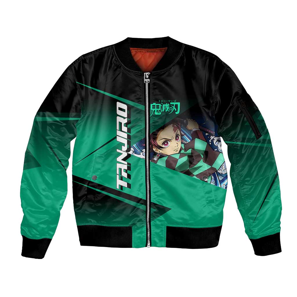 Tanjiro Kamado Water Hashira Sleeve Zip Bomber Jacket Sporty Anime Mashup Style