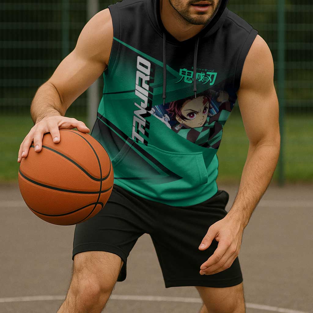 Tanjiro Kamado Water Hashira Sleeveless Hoodie Sporty Anime Mashup Style