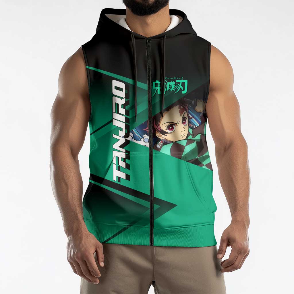 Tanjiro Kamado Water Hashira Sleeveless Zip Hoodie Sporty Anime Mashup Style