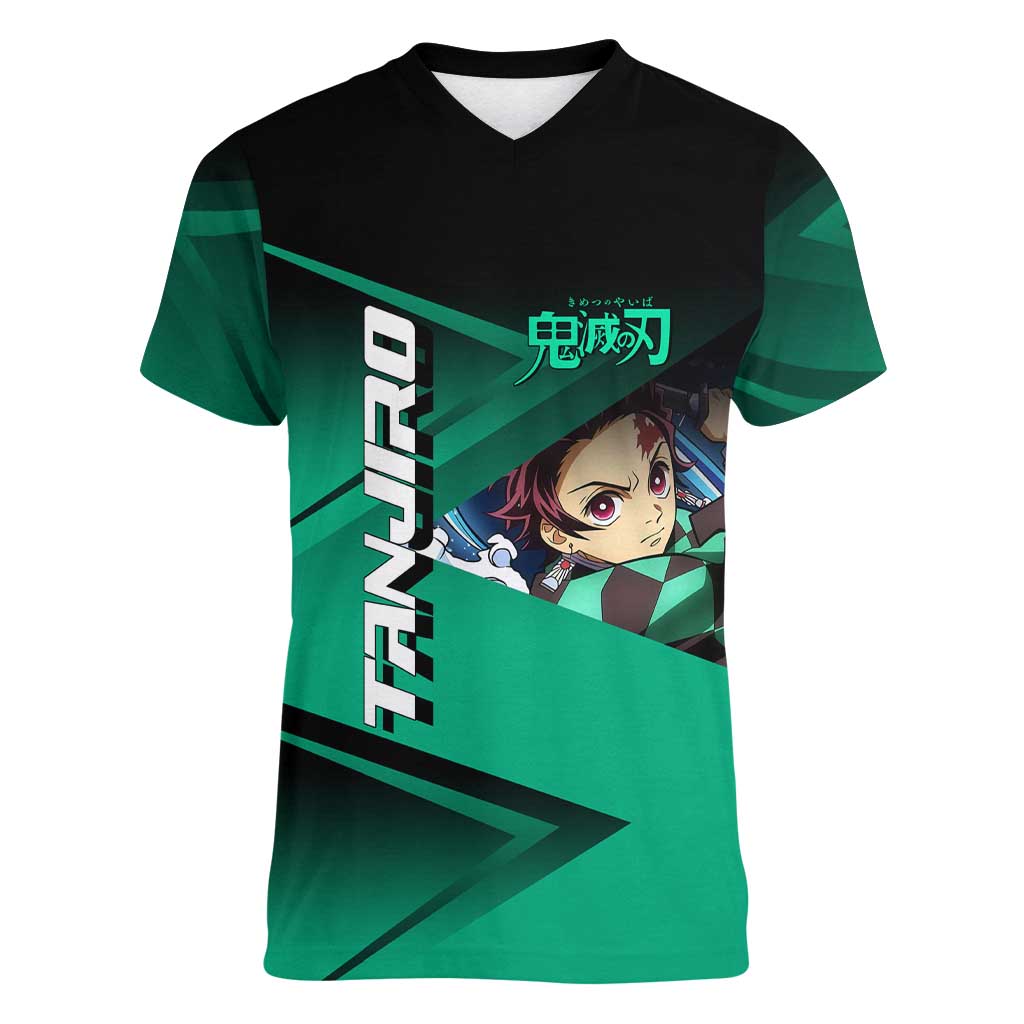 Tanjiro Kamado Water Hashira Women V-Neck T-Shirt Sporty Anime Mashup Style