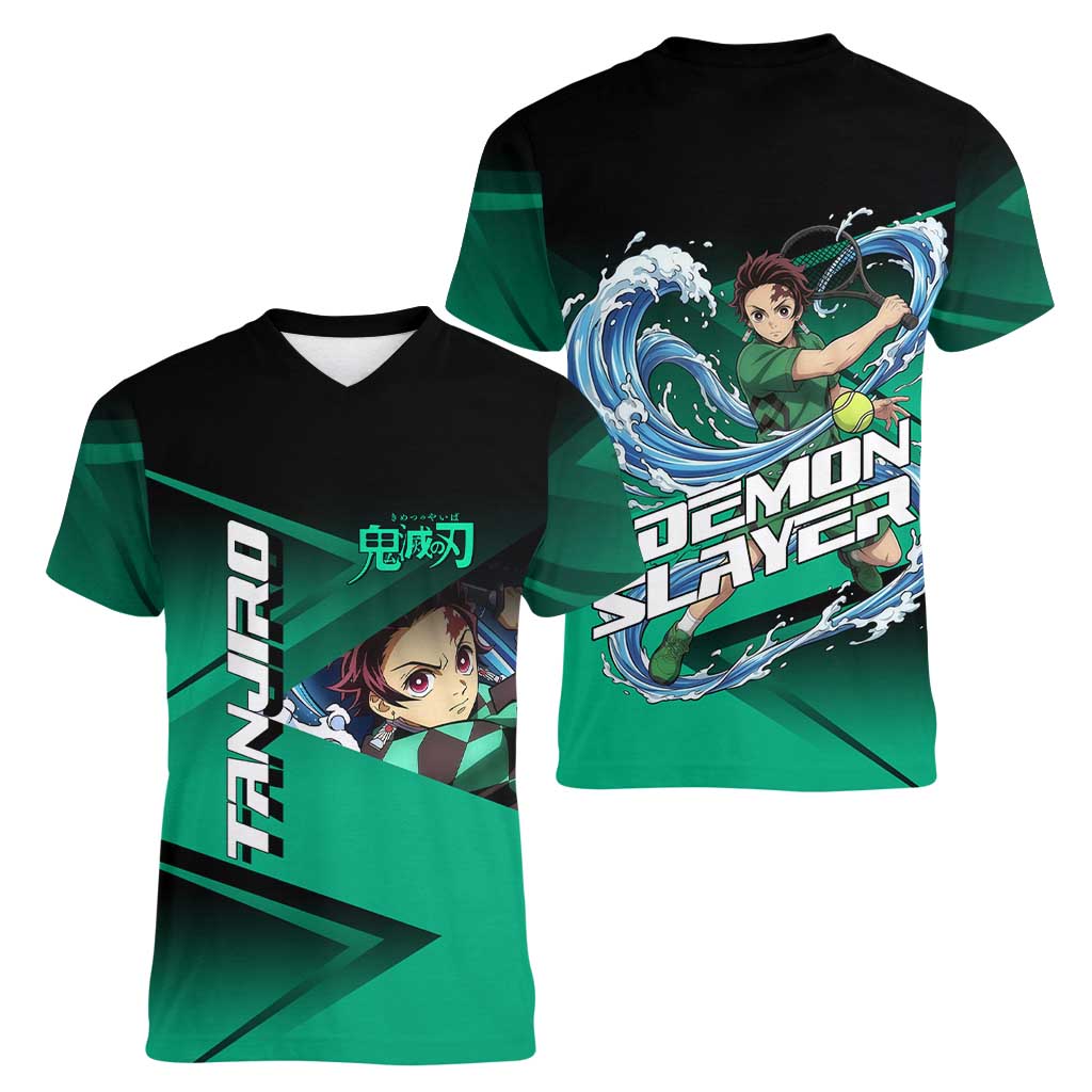 Tanjiro Kamado Water Hashira Women V-Neck T-Shirt Sporty Anime Mashup Style