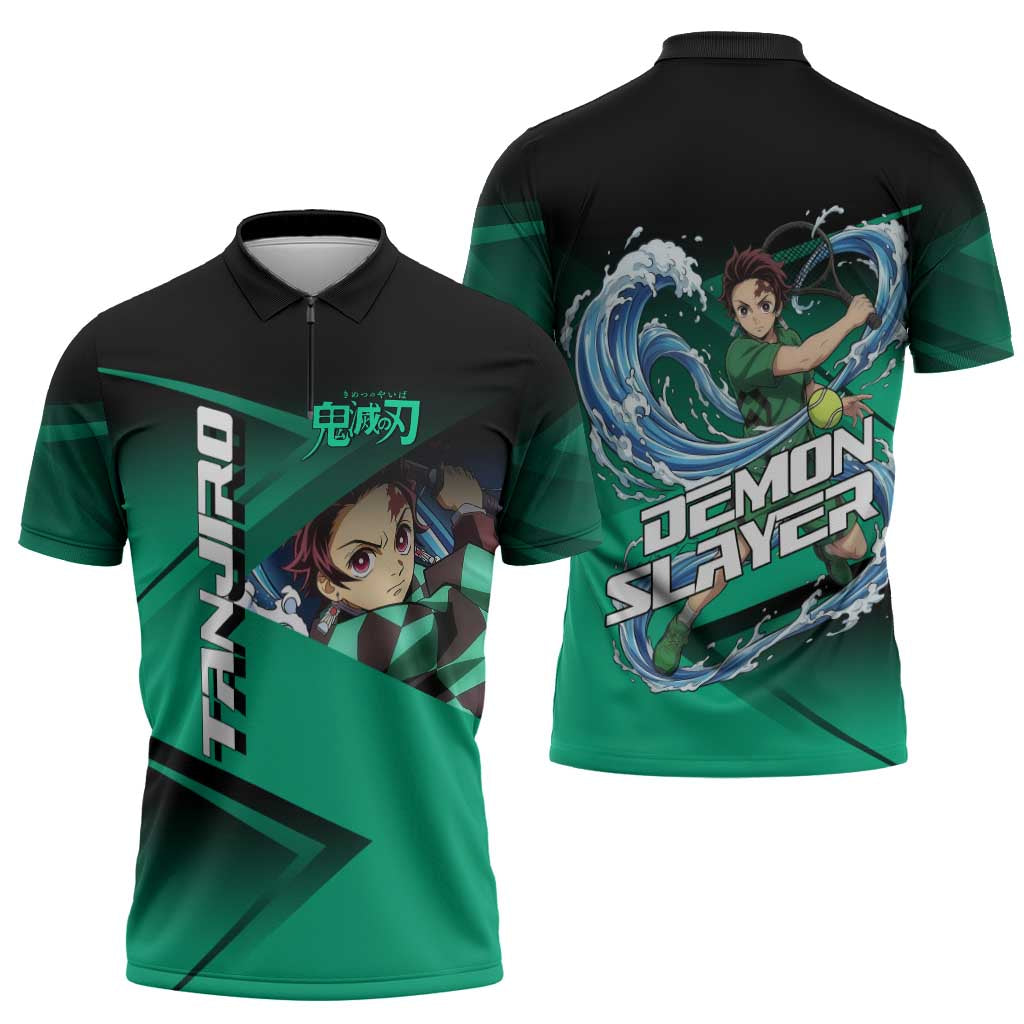Tanjiro Kamado Water Hashira Zipper Polo Shirt Sporty Anime Mashup Style