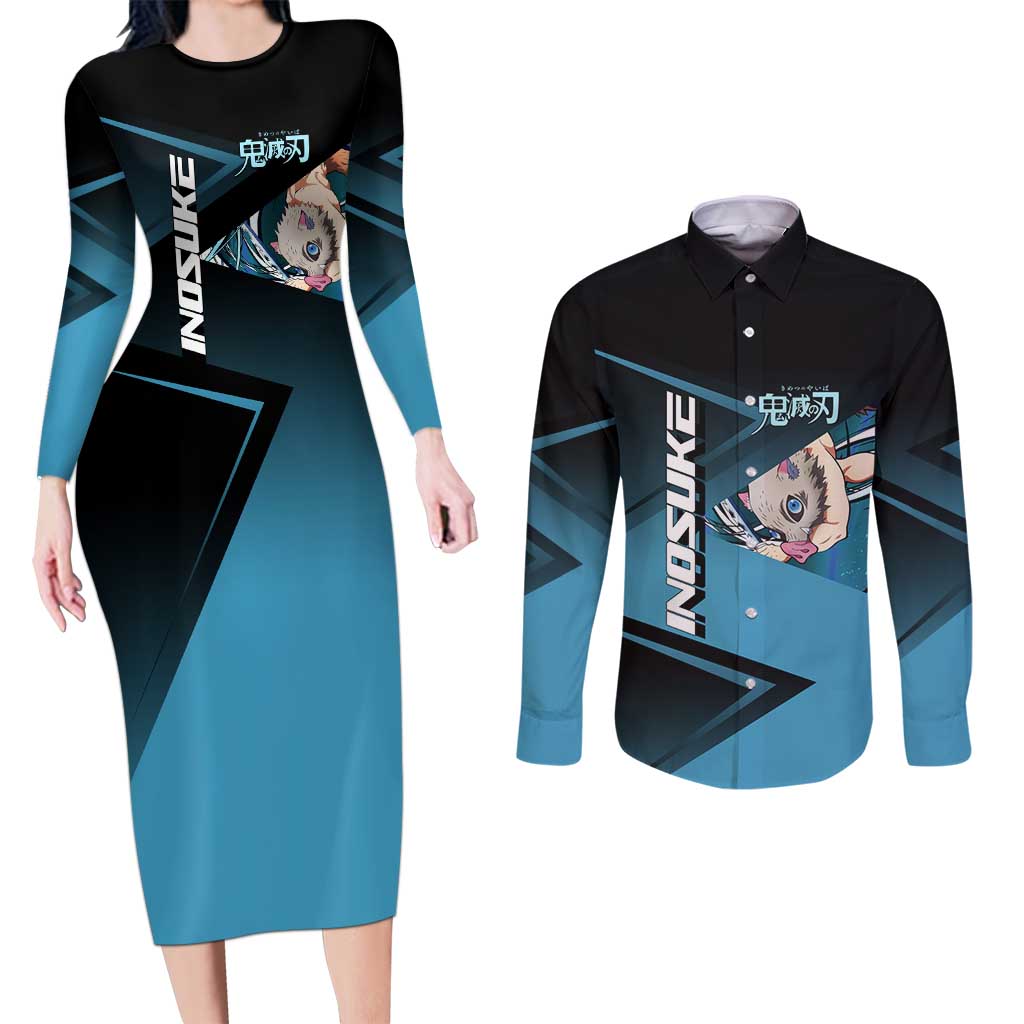 Inosuke Hashibira Beast Tennis Form Couples Matching Long Sleeve Bodycon Dress and Long Sleeve Button Shirt Sporty Anime Mashup Style