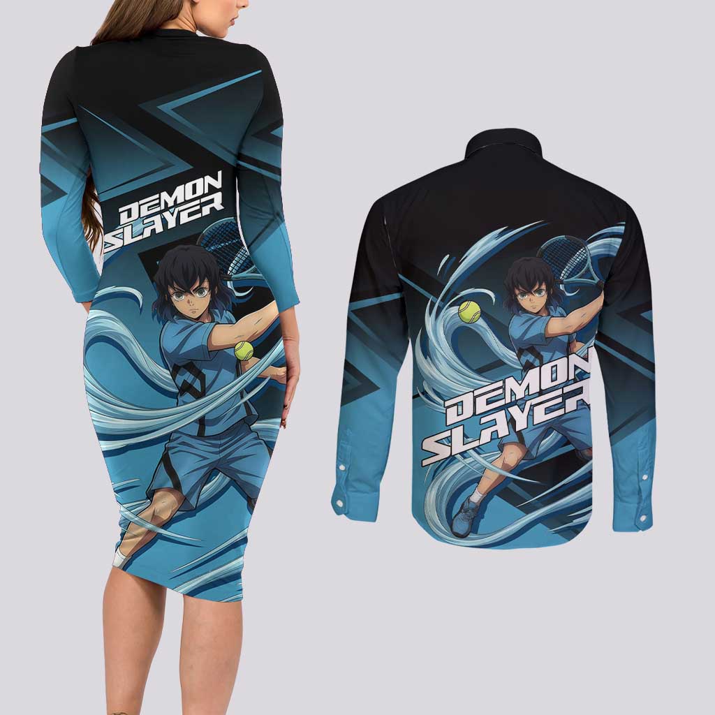 Inosuke Hashibira Beast Tennis Form Couples Matching Long Sleeve Bodycon Dress and Long Sleeve Button Shirt Sporty Anime Mashup Style