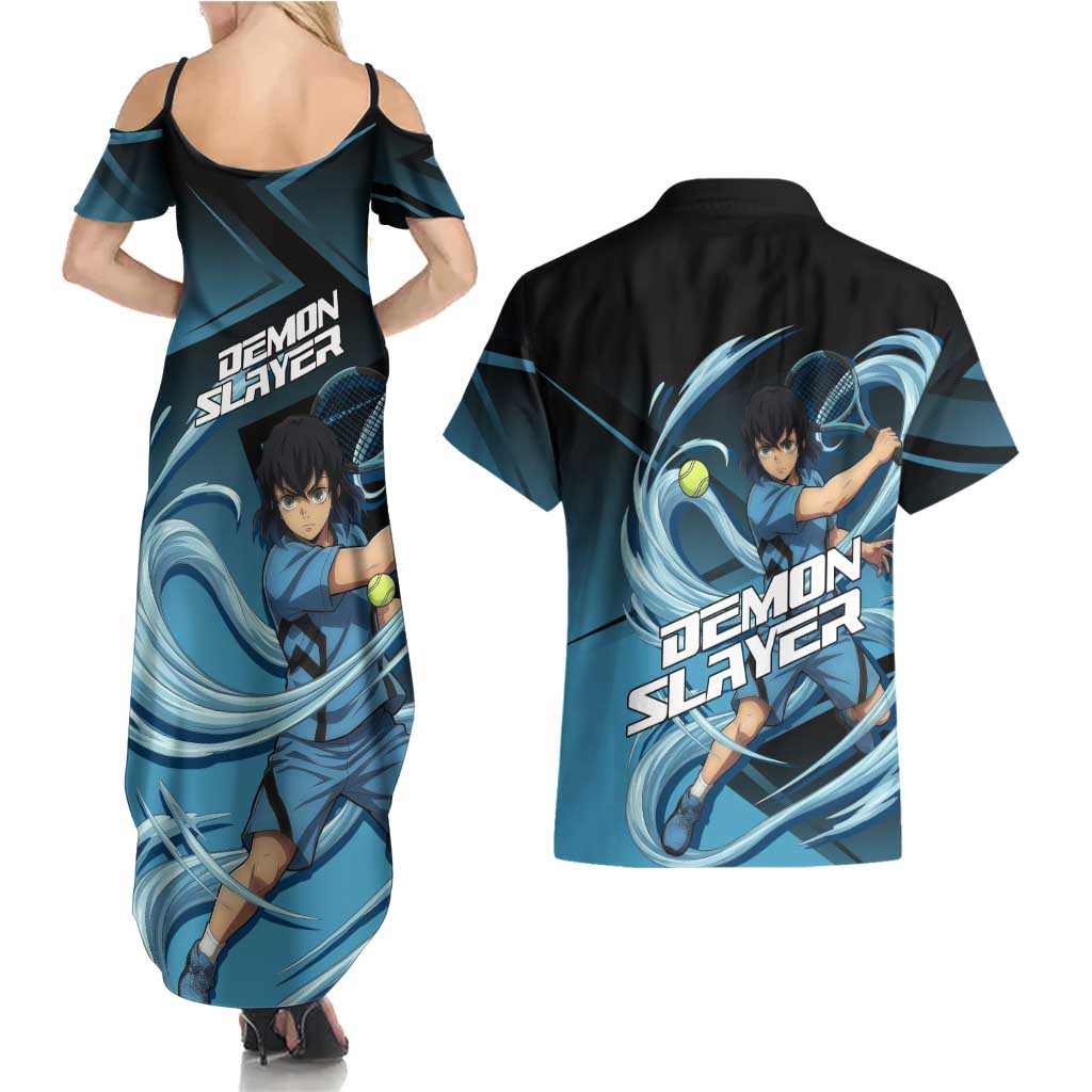 Inosuke Hashibira Beast Tennis Form Couples Matching Summer Maxi Dress and Hawaiian Shirt Sporty Anime Mashup Style