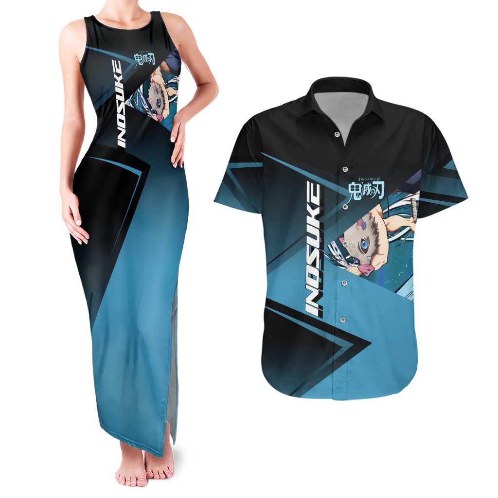 Inosuke Hashibira Beast Tennis Form Couples Matching Tank Maxi Dress and Hawaiian Shirt Sporty Anime Mashup Style