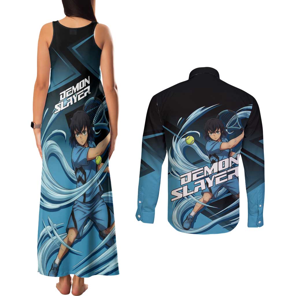 Inosuke Hashibira Beast Tennis Form Couples Matching Tank Maxi Dress and Long Sleeve Button Shirt Sporty Anime Mashup Style