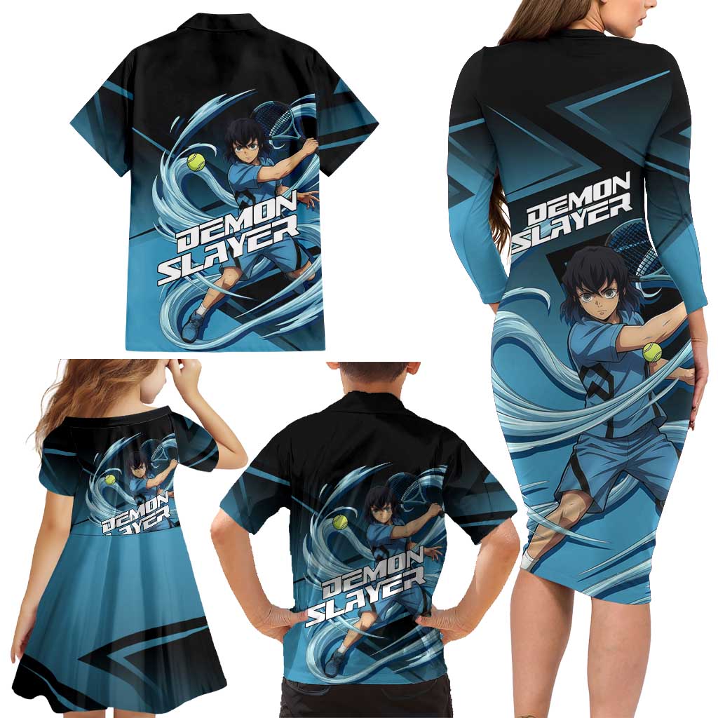 Inosuke Hashibira Beast Tennis Form Family Matching Long Sleeve Bodycon Dress and Hawaiian Shirt Sporty Anime Mashup Style
