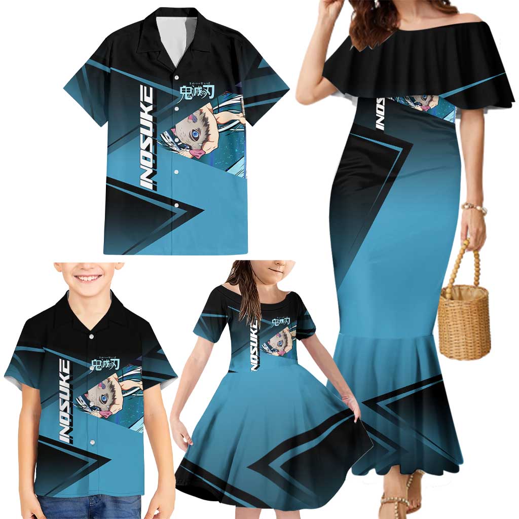 Inosuke Hashibira Beast Tennis Form Family Matching Mermaid Dress and Hawaiian Shirt Sporty Anime Mashup Style