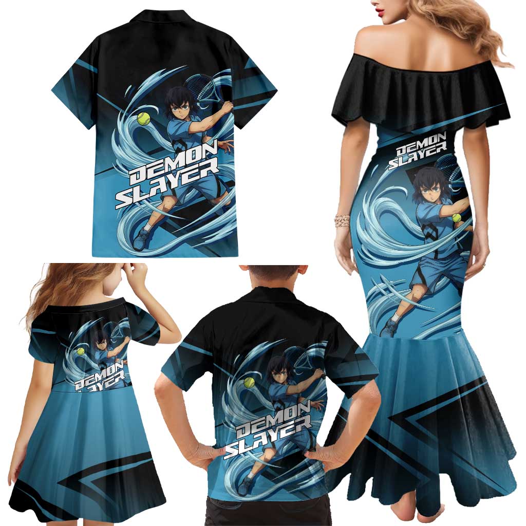 Inosuke Hashibira Beast Tennis Form Family Matching Mermaid Dress and Hawaiian Shirt Sporty Anime Mashup Style