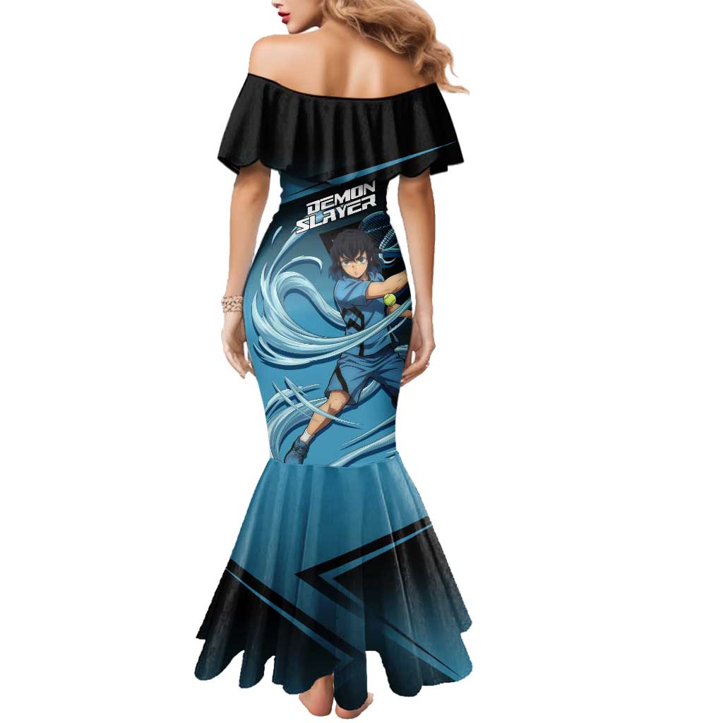 Inosuke Hashibira Beast Tennis Form Family Matching Mermaid Dress and Hawaiian Shirt Sporty Anime Mashup Style