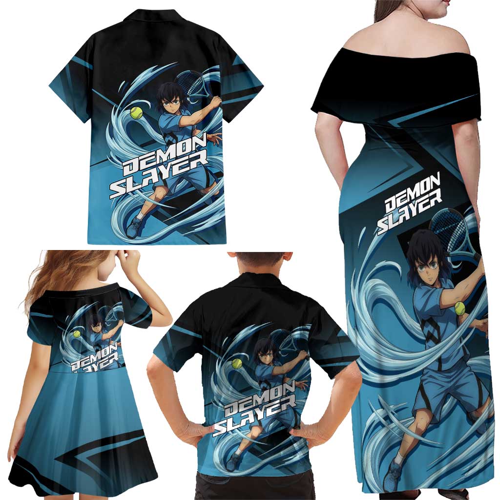 Inosuke Hashibira Beast Tennis Form Family Matching Off Shoulder Maxi Dress and Hawaiian Shirt Sporty Anime Mashup Style