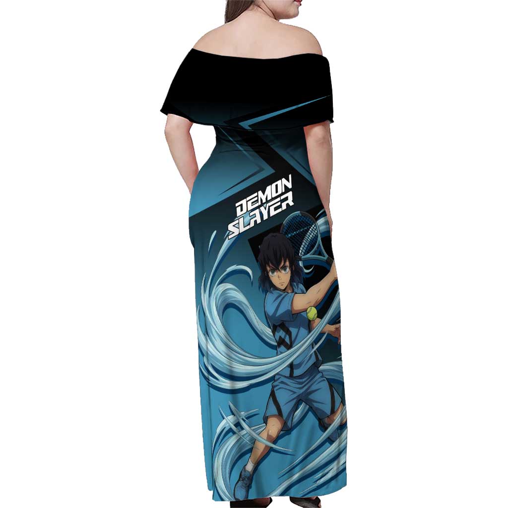 Inosuke Hashibira Beast Tennis Form Family Matching Off Shoulder Maxi Dress and Hawaiian Shirt Sporty Anime Mashup Style