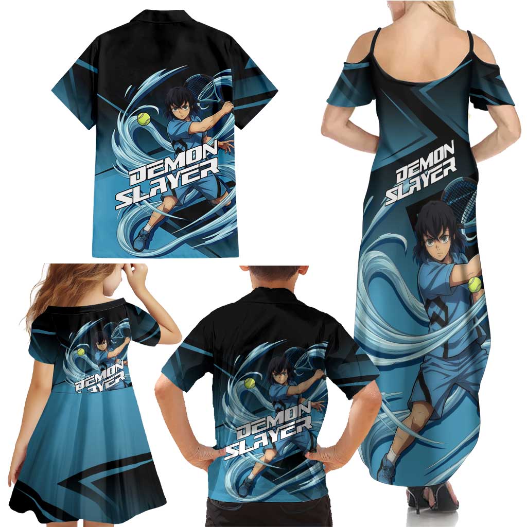 Inosuke Hashibira Beast Tennis Form Family Matching Summer Maxi Dress and Hawaiian Shirt Sporty Anime Mashup Style