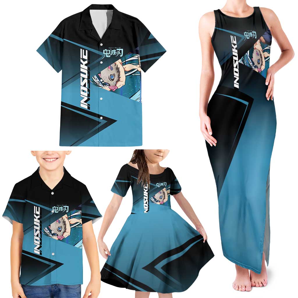 Inosuke Hashibira Beast Tennis Form Family Matching Tank Maxi Dress and Hawaiian Shirt Sporty Anime Mashup Style
