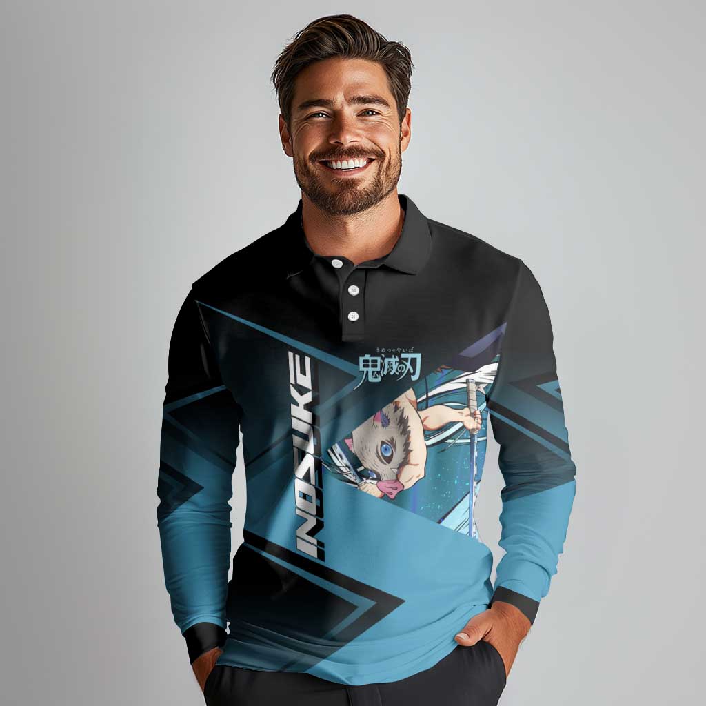 Inosuke Hashibira Beast Tennis Form Long Sleeve Polo Shirt Sporty Anime Mashup Style