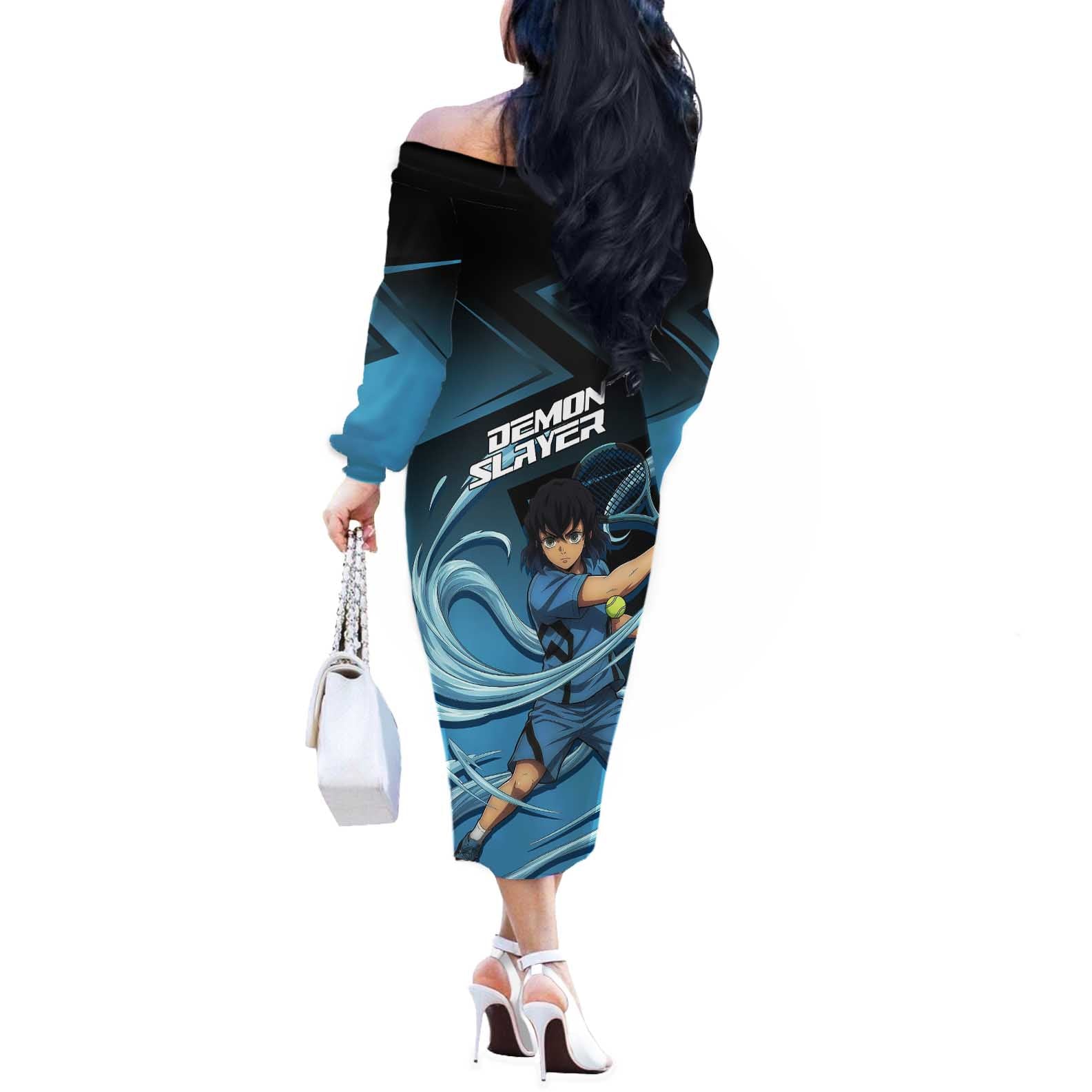 Inosuke Hashibira Beast Tennis Form Off The Shoulder Long Sleeve Dress Sporty Anime Mashup Style