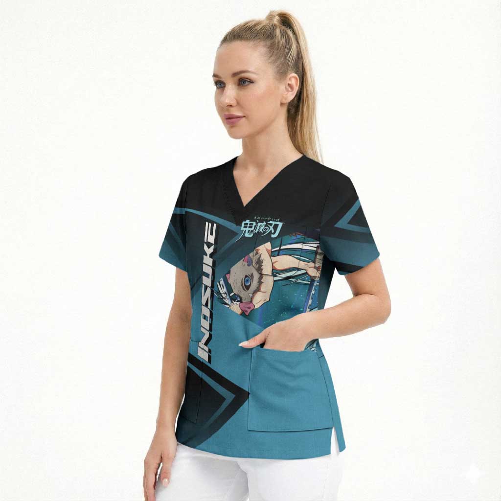 Inosuke Hashibira Beast Tennis Form Scrub Top Sporty Anime Mashup Style