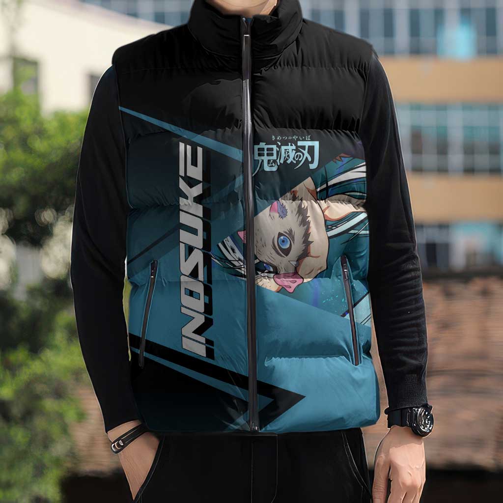 Inosuke Hashibira Beast Tennis Form Sleeveless Puffer Jacket Sporty Anime Mashup Style