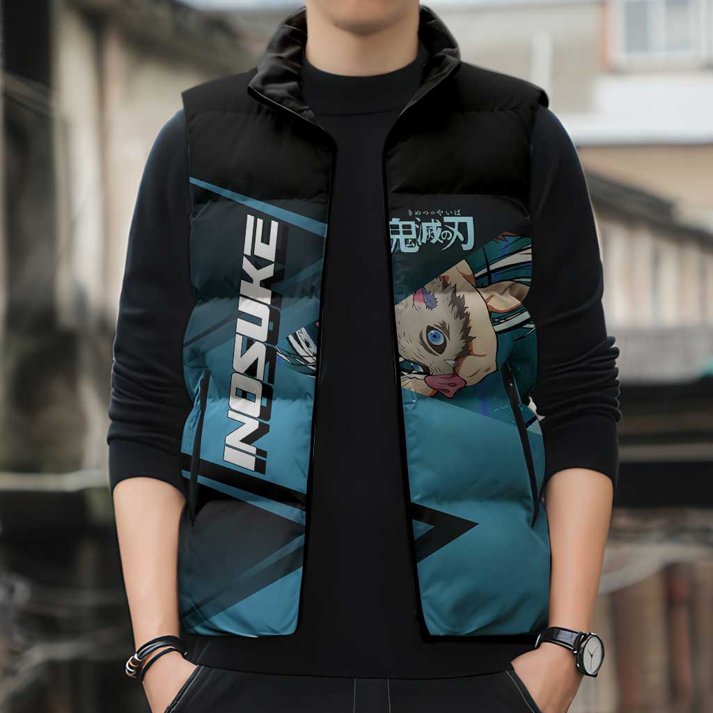 Inosuke Hashibira Beast Tennis Form Sleeveless Puffer Jacket Sporty Anime Mashup Style