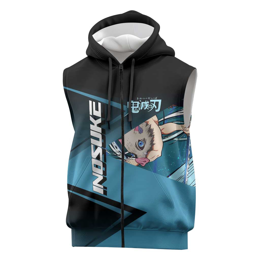 Inosuke Hashibira Beast Tennis Form Sleeveless Zip Hoodie Sporty Anime Mashup Style