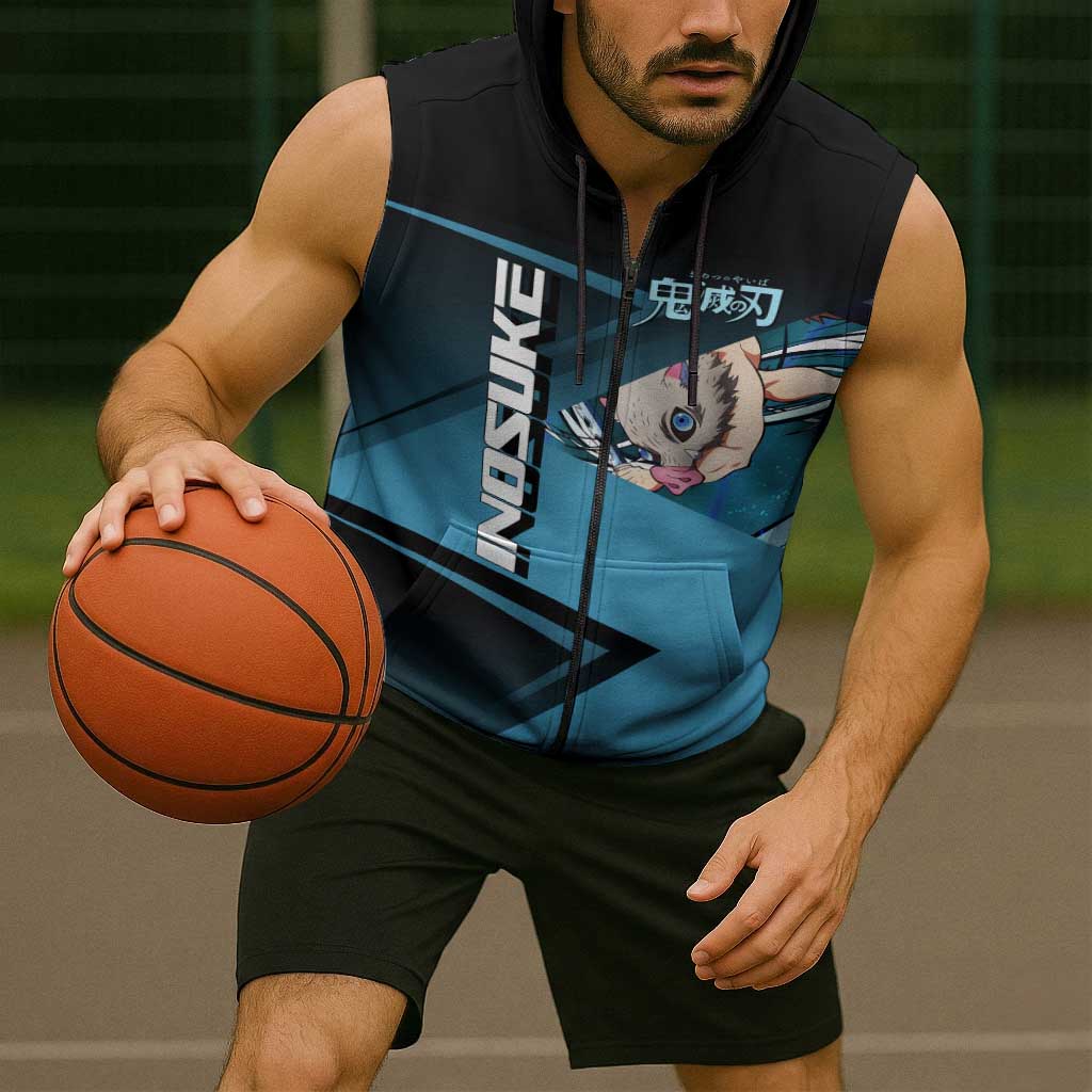 Inosuke Hashibira Beast Tennis Form Sleeveless Zip Hoodie Sporty Anime Mashup Style