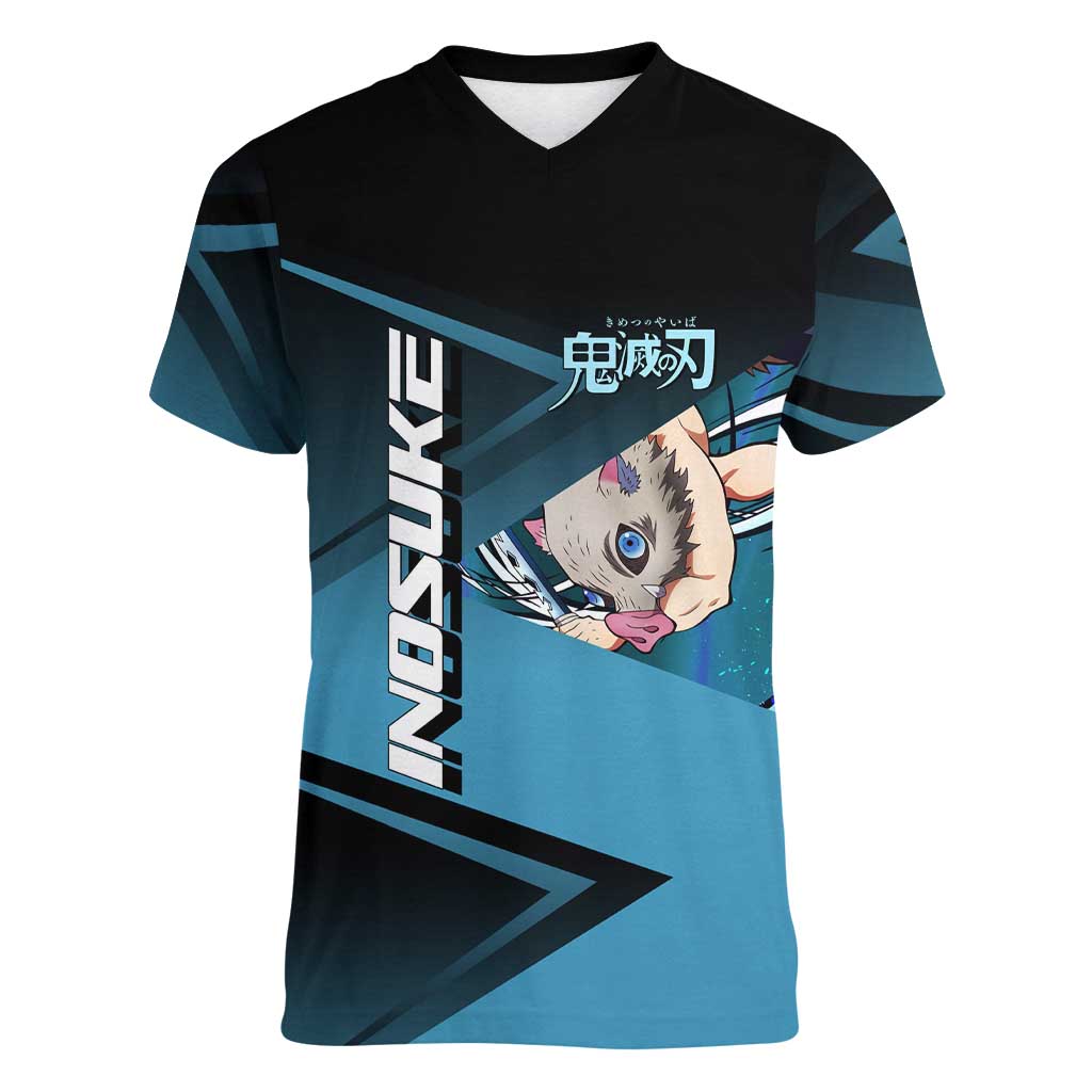 Inosuke Hashibira Beast Tennis Form Women V-Neck T-Shirt Sporty Anime Mashup Style