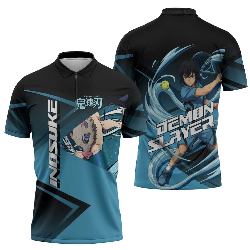 Inosuke Hashibira Beast Tennis Form Zipper Polo Shirt Sporty Anime Mashup Style