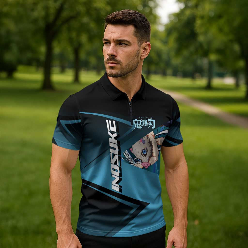 Inosuke Hashibira Beast Tennis Form Zipper Polo Shirt Sporty Anime Mashup Style