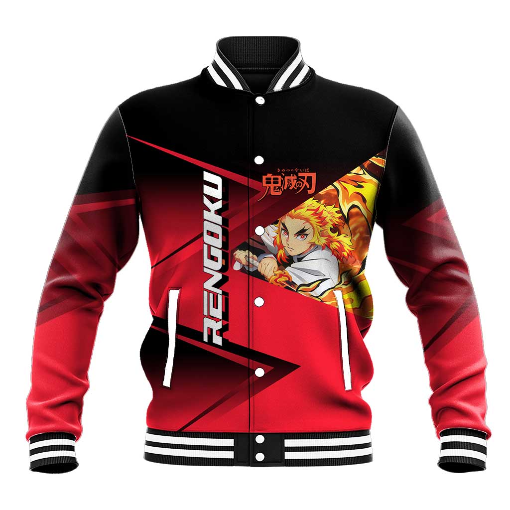 Kyojuro Rengoku Flame Rally Baseball Jacket Sporty Anime Mashup Style