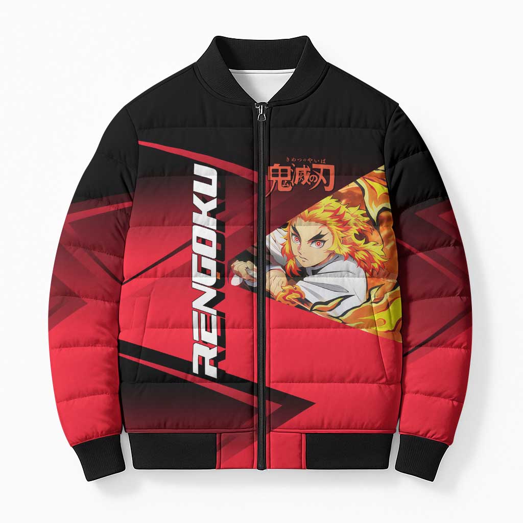 Kyojuro Rengoku Flame Rally Bomber Puffer Jacket Sporty Anime Mashup Style