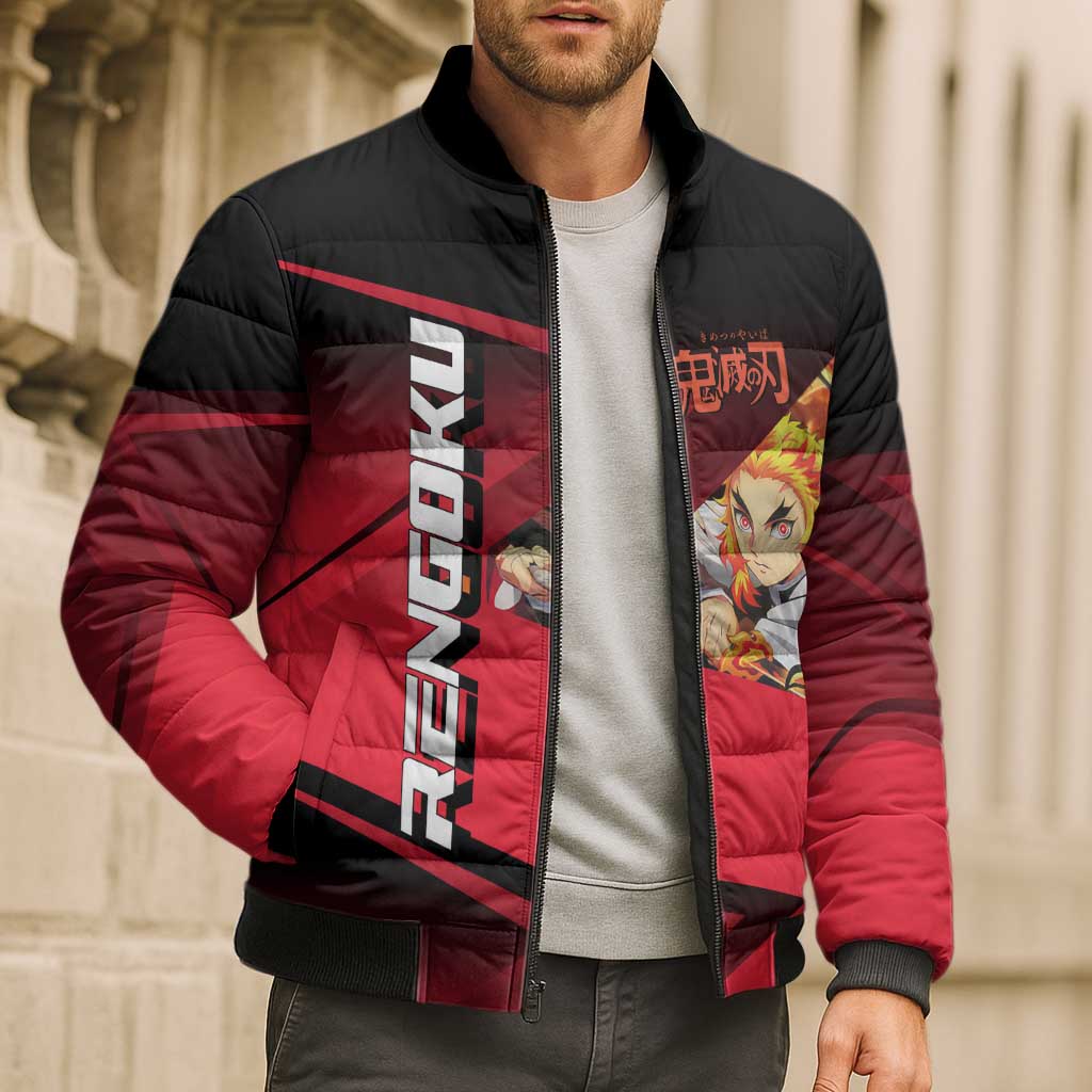 Kyojuro Rengoku Flame Rally Bomber Puffer Jacket Sporty Anime Mashup Style